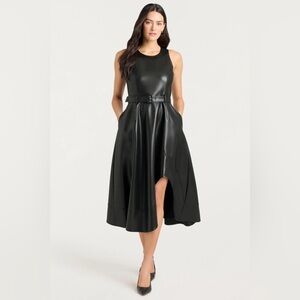Cinq à Sept Zelda Vegan Leather Black Midi Dress